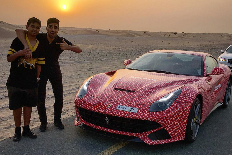 A rich kid in Dubai shows love for Louis Vuitton x Supreme on his Ferrari -  Luxurylaunches